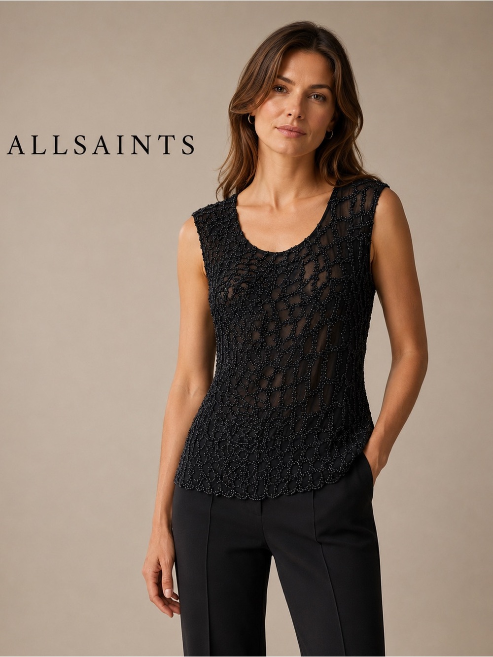 AllSaints Ravel Hand Embellished Sheer Top